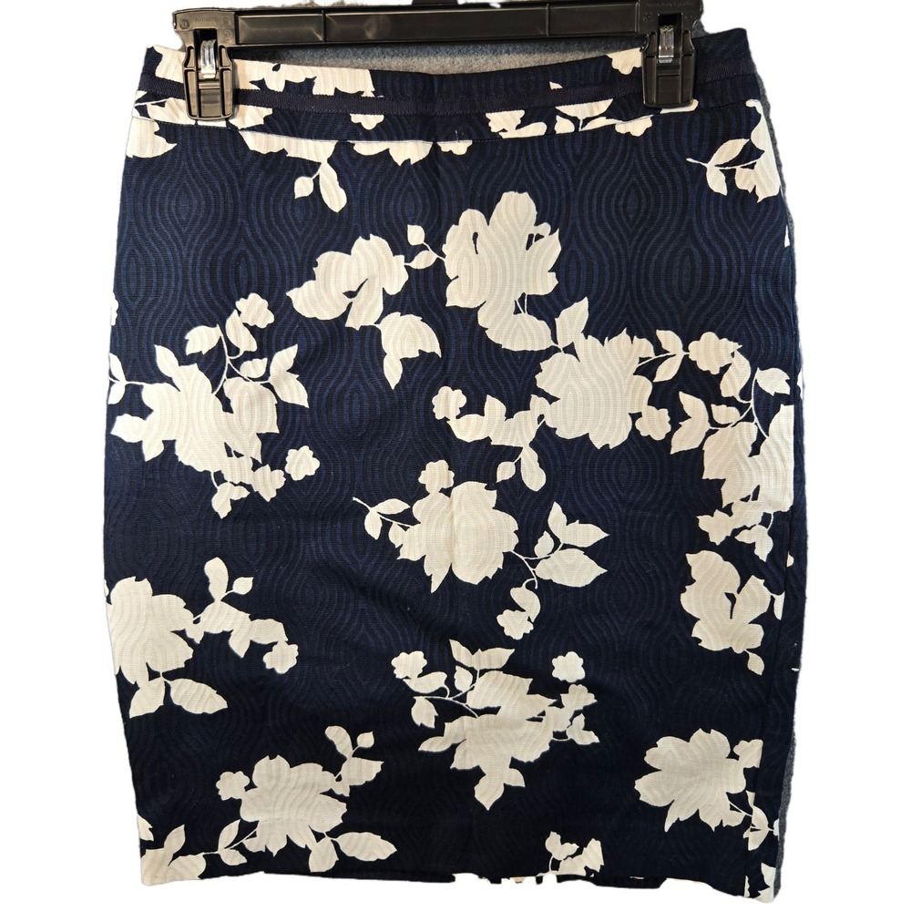 Talbots Skirt Women 4P Petite Blue Floral Pencil Cotton Zip Back Lined Preppy